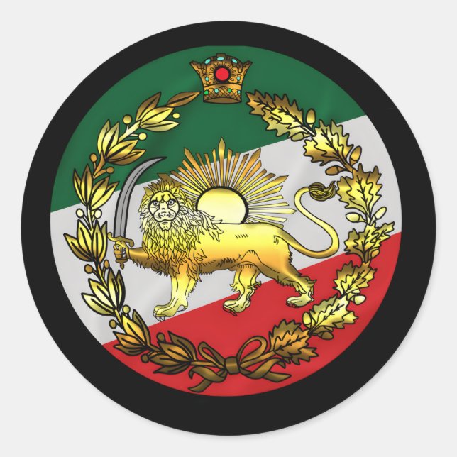 Sticker Rond Iran Drapeau Avec Lion Et Couronne (Devant)