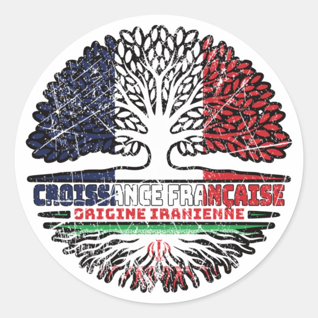 Sticker Rond Iran FRANÇAIS Drapeau des racines des arbres (Devant)