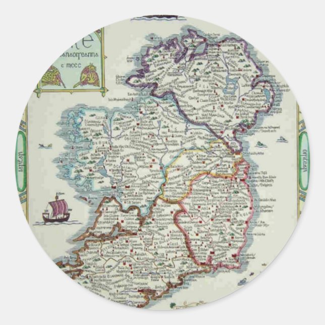 Sticker Rond Ireland Map - Irish Eire Erin Historic Map (Devant)