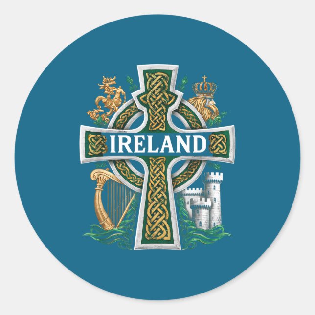 Sticker Rond Ireland St Patrick Day Celtic Cross Green Celebrat (Devant)