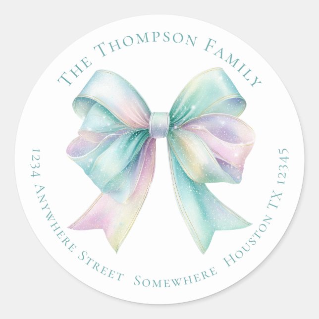 Sticker Rond IridescCoquette Retour Nom Adresse Noël (Devant)