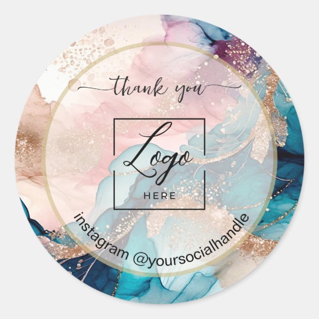 Sticker Rond Iridescent custom logo name white thank you (Devant)
