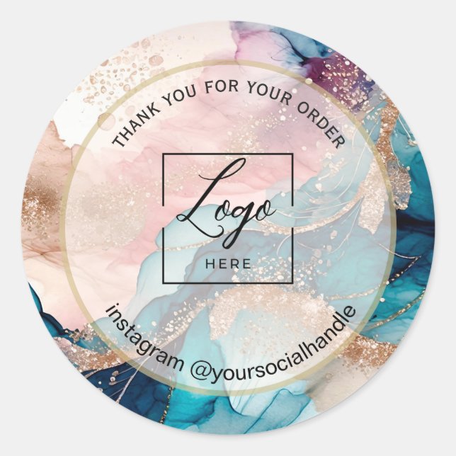 Sticker Rond Iridescent custom logo name white thank you (Devant)