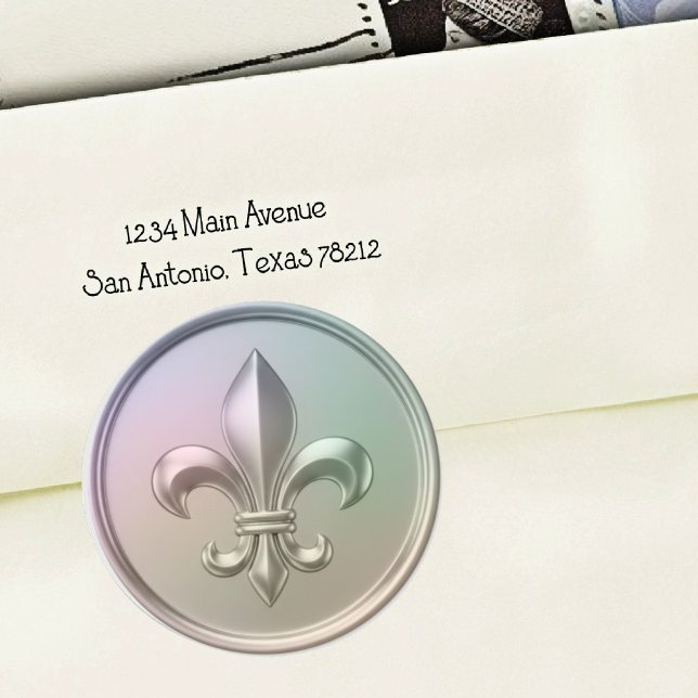 Sticker Rond Iridescent Fleur de Lis Envelope Seal Embossed  (Créateur téléchargé)