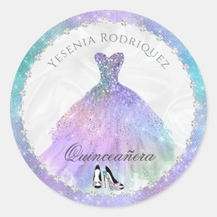 Sticker Rond Iridescente Diamond Sparkle Glam Quinceañera
