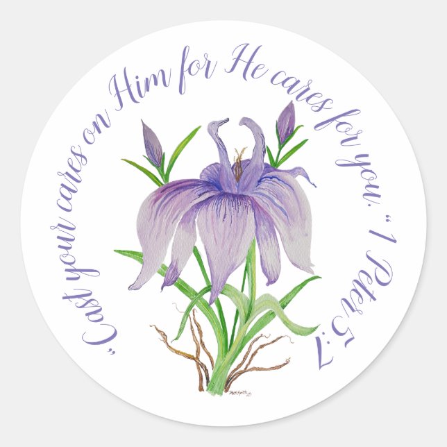 Sticker Rond Iris Floral Art avec le nom de Jésus (Devant)