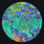 Sticker Rond Irises (1889) Art botanique Vincent Van Gogh<br><div class="desc">Les magnifiques fleurs d'iris bleu du tableau impressionniste du maître impressionniste Vincent Van Gogh sur le jardin botanique d'iris bleu sont représentées sur ces adorables stickers de papier rond de papeterie "Irises", datant de 1889. Alors qu'il reçoit un traitement à l'institution Saint Paul-de-Mausole de Saint-Rémy-de-Provence, en France, l'année précédant sa...</div>