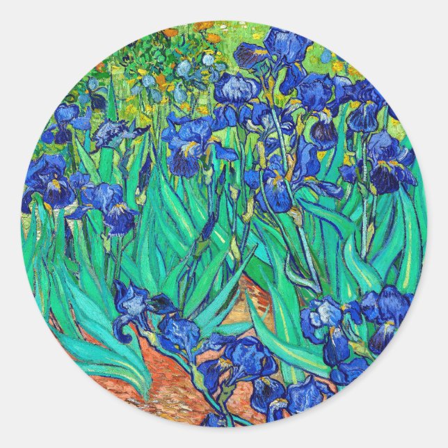 Sticker Rond Irises (1889) Art botanique Vincent Van Gogh (Devant)