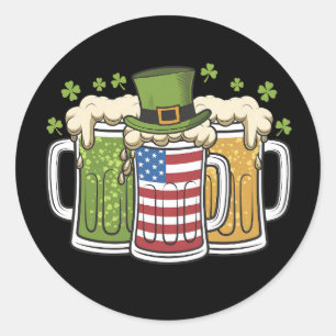 Sticker Rond Irish Beer Irlande USA Drapeau américain St Patric