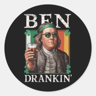 Sticker Rond Irish Ben Drankin Beer - St Pattys Hommes Et Femme