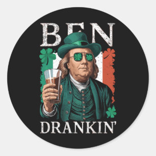 Sticker Rond Irish Ben Drankin Beer - St Pattys Hommes Et Femme