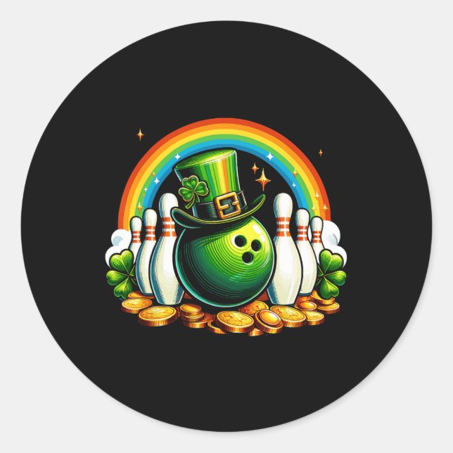 Sticker Rond Irish Bowling Bylls Shamrock Leprechaun St Patrick (Devant)