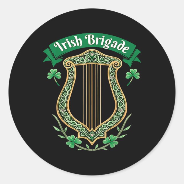 Sticker Rond Irish Brigade Celtic Harp Heritage (Devant)
