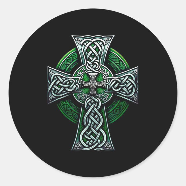 Sticker Rond Irish Celtic Cross Knot Christian Holy Trinity Sco (Devant)