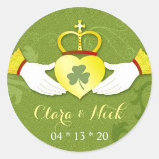 Sticker Rond Irish Elegance Gold & Green Wedding Favoriser