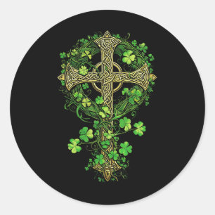 Sticker Rond Irish Harp Celte Cross Knot Clover St Shamrock