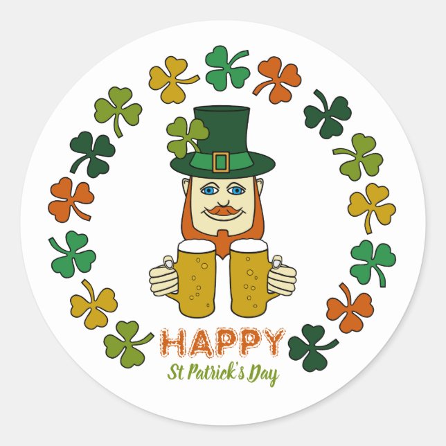 Sticker Rond Irish Leprechaun, Saint Patrick's Day (Devant)