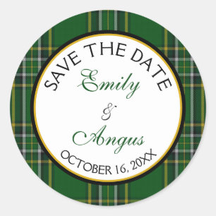 Sticker Rond Irish National Tartan Wedding Enregistrer la date