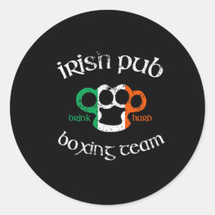 Sticker Rond Irish Pub Boire Hard Boxe Team Distressed Tee Gi