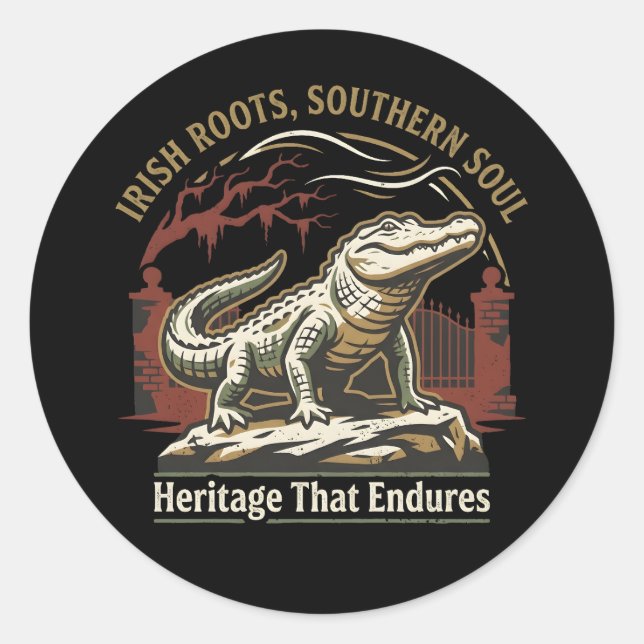Sticker Rond Irish Roots Southern Soul Alligator (Devant)