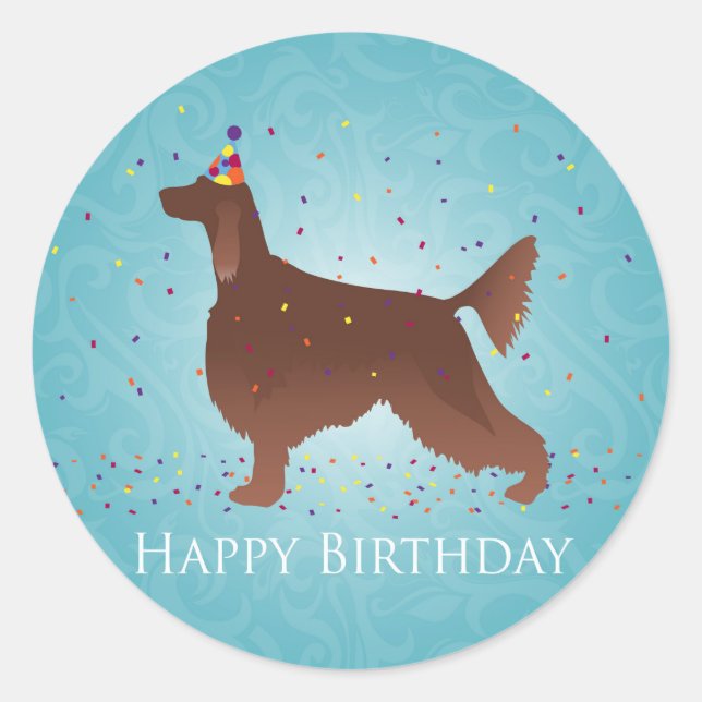 Sticker Rond Irish Setter Joyeux Design d'anniversaire (Devant)