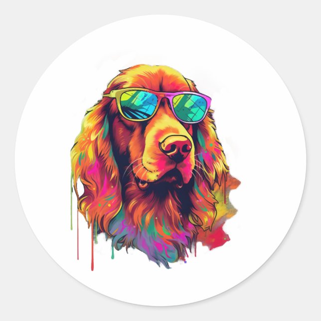 Sticker Rond Irish Setter Neon Design (Devant)