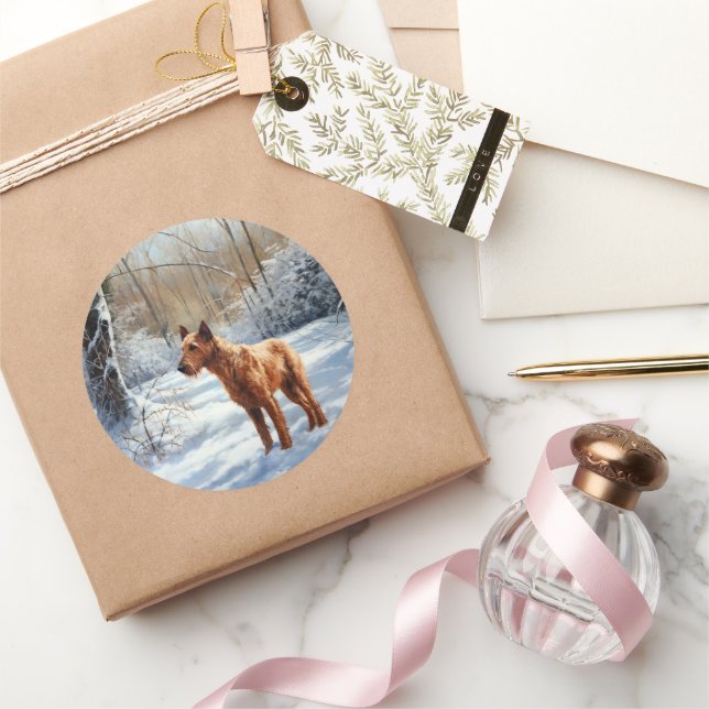 Sticker Rond Irish Terrier Laisser neiger Noël (Cadeaux)