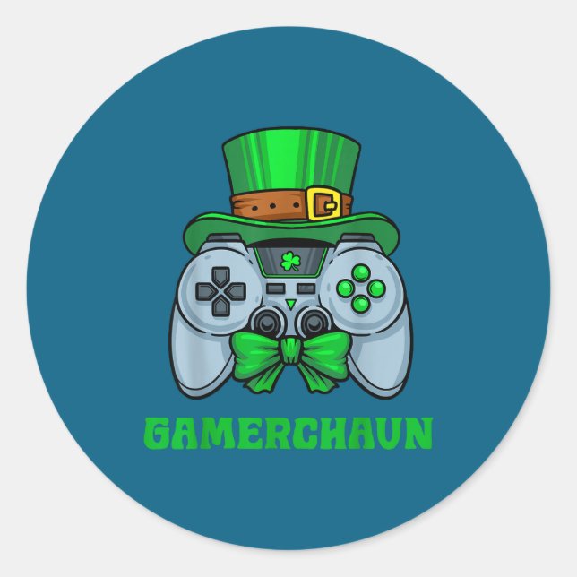 Sticker Rond Irish Video Game Controller St Patrick's Day Gamer (Devant)