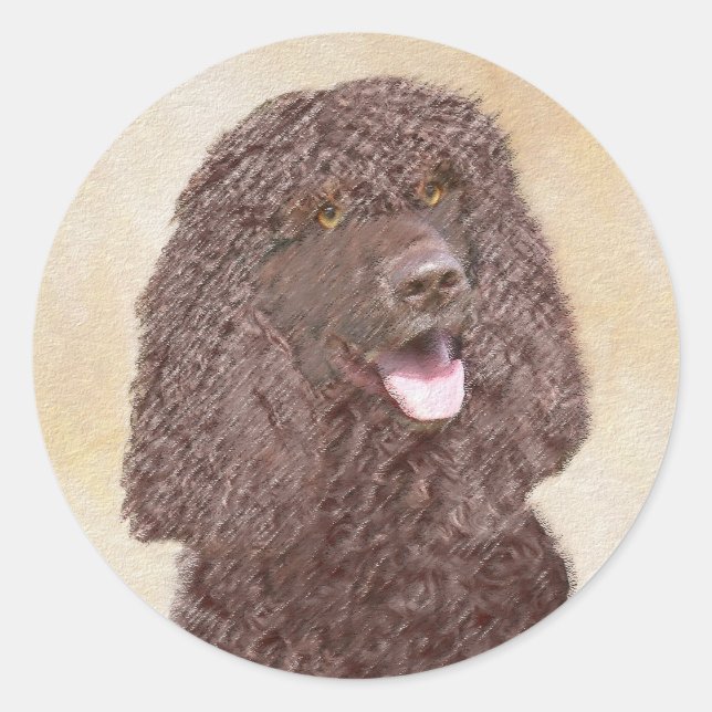 Sticker Rond Irish Water Spaniel Peinture - Original Dog Art (Devant)