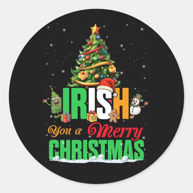 Sticker Rond Irish You A Joyeux Noël Père Noël Drapeau Irlandai (Devant)
