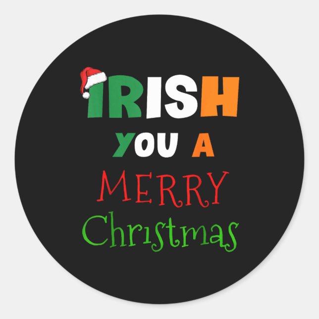 Sticker Rond Irish You A Merry Christmas Ireland Flag Xmas Hat  (Devant)
