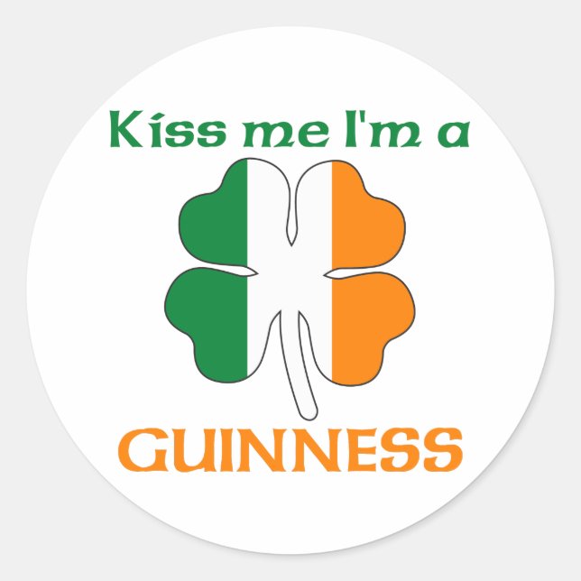 Sticker Rond Irlandais personnalisé Kiss Me Je suis Guinness (Devant)