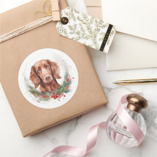 Sticker Rond Irlandais Red Setter Festive Wreath Pup