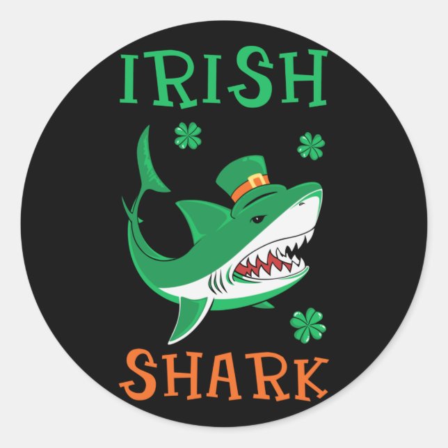 Sticker Rond Irlandais Shark Shamrock St Patrick Day (Devant)