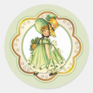 Sticker Rond Irlandaise fille de promenade Shamrock