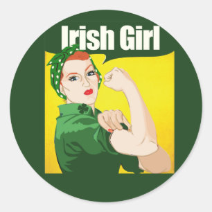 Sticker Rond Irlandaise fille Vintage Rosie Riveter
