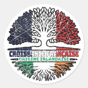 Sticker Rond Irlande Français France Arbre Drapeau