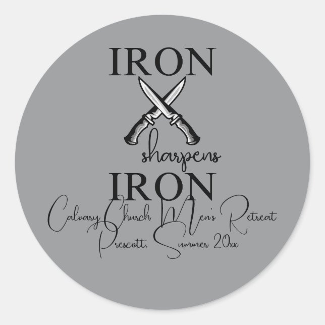 Sticker Rond Iron aiguiseur Fer couteau chrétien (Devant)