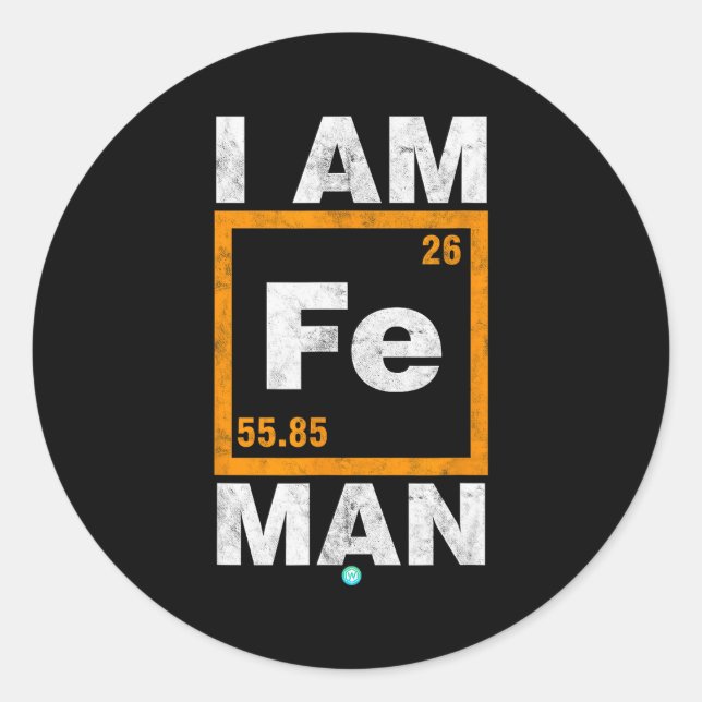 Sticker Rond Iron (fe) Man Funny Periodic Elemen Gift  (Devant)