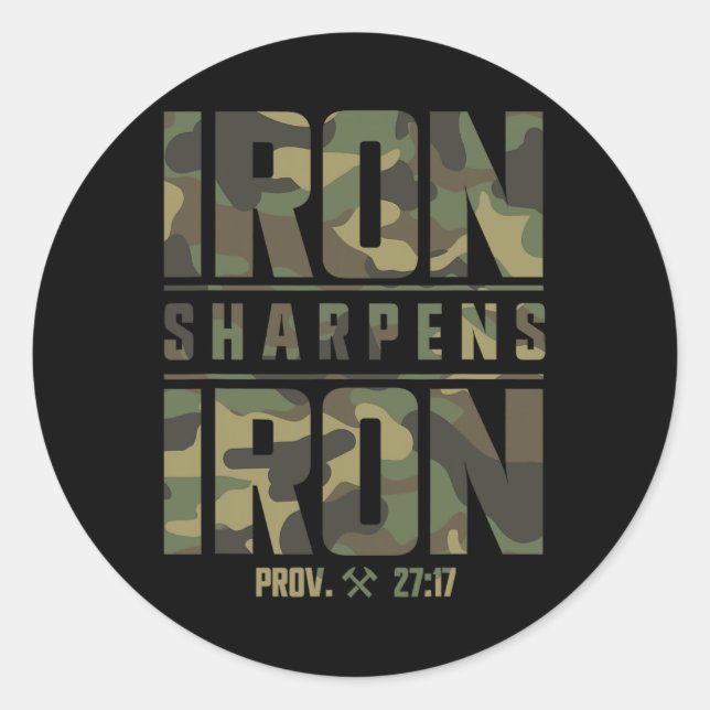 Sticker Rond Iron Sharpens Fer Christian Hommes Écriture Camo G (Devant)
