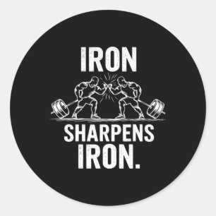 Sticker Rond Iron Sharpens Fer - Gym Art Poids Design
