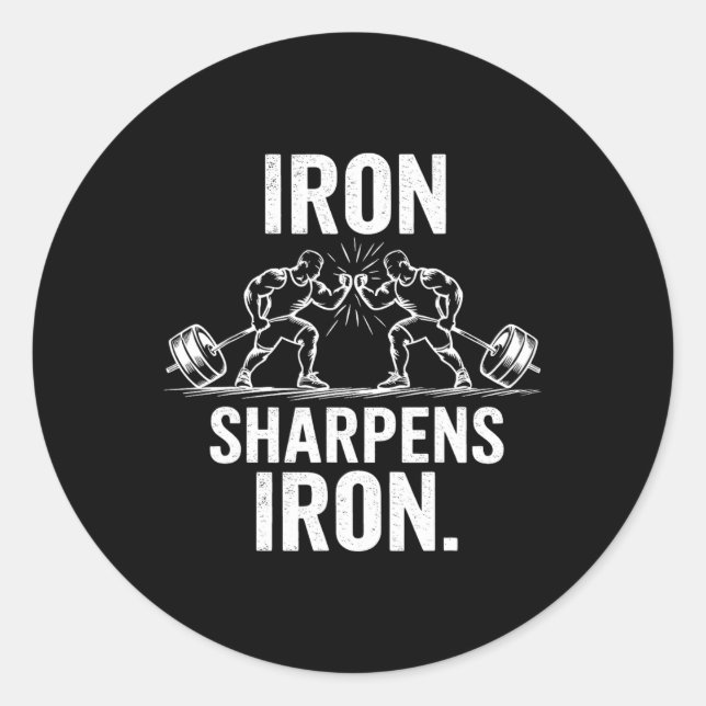 Sticker Rond Iron Sharpens Fer - Gym Art Poids Design (Devant)