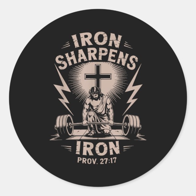 Sticker Rond Iron Sharpens Iron Youth Christian Workout Gym Wei (Devant)