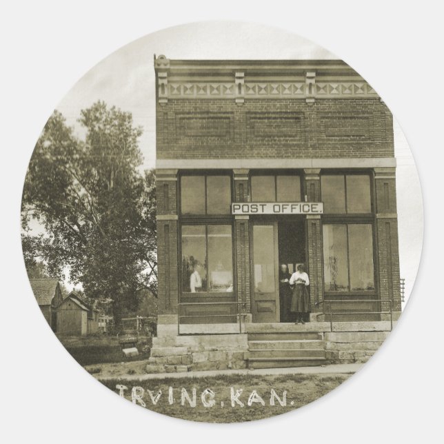 STICKER ROND IRVING KANSAS POST OFFICE PHOTO MARSHALL COUNT KS (Devant)