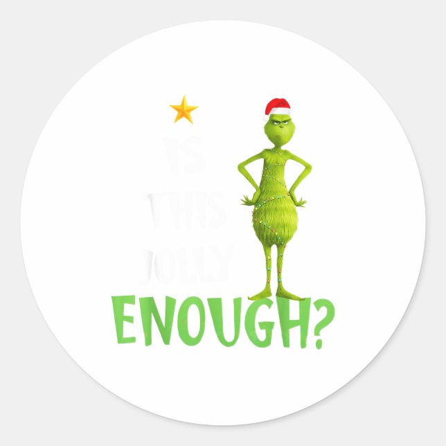 Sticker Rond Is This Jolly Enough Green Merry Christmas Tree Li (Devant)
