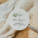 Sticker Rond ISABELLA Elegant Boho Baby shower de feuilles verd<br><div class="desc">Cet autocollant de remerciement baby shower comporte une feuille de verdure aquarelle et une police manuscrite de script. Modifiez facilement le libellé *most* pour répondre aux besoins de votre événement. Cet autocollant de faveur est l'ajout parfait à votre élégant baby shower de verdure ou de jardin ou événement.</div>