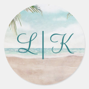 Sticker Rond Island Breeze Plage Peint Scène Monogramme Mariage