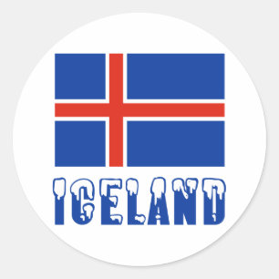 Sticker Rond Islande en lettres enneigées et drapeau islandais