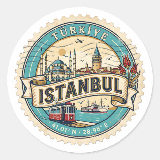 Sticker Rond Istanbul Vintage Travel Stamp Turkey