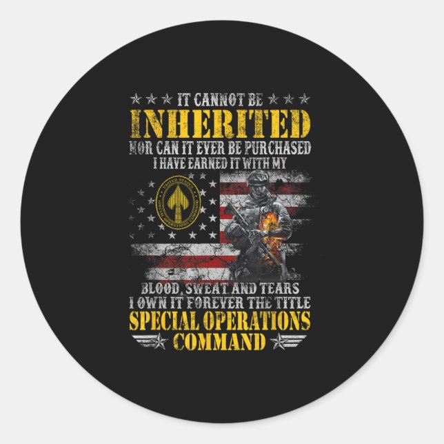 Sticker Rond It Cannot Be Inherited Special Operations Command  (Devant)